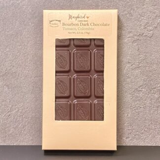Bourbon Barrel Aged Dark Chocolate bar in gold box