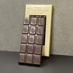 Chocolate bar in front of gold box and inside gold box