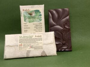 Chocolate bar front, back, and unwrapped