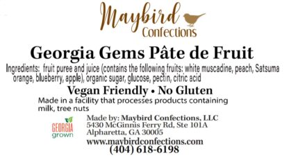 Pate de Fruit ingredients list. Fruit puree and juice, organic sugar, glucose, pectin, citric acid